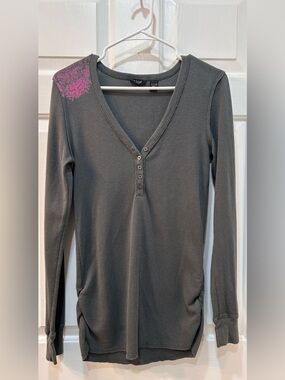 Fox Racing Henley‎ Long Sleeve Ribbed Gray Shirt Sz L Bella Swan Y2K Grunge Punk